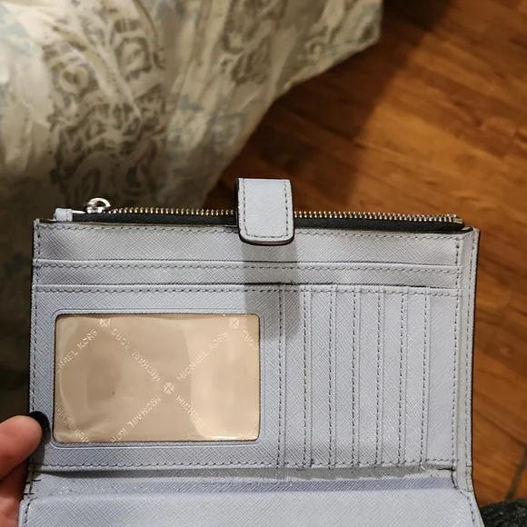 Michael Kors Jet Set Travel Double Zip Wristlet Dark Chambray Blue Mk Signature - Picture 6 of 8